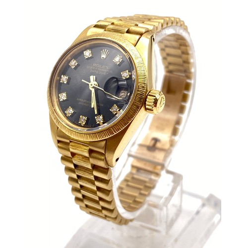 52 - A Rare Rolex Oyster Perpetual 18K Solid Gold Datejust Ladies Watch with Bark-Effect Decorative strap... 