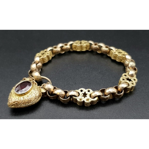 18 - An Absolutely Splendid Victorian Hand-Made 15K Gold Bracelet. Faceted belcher links connected to bea... 