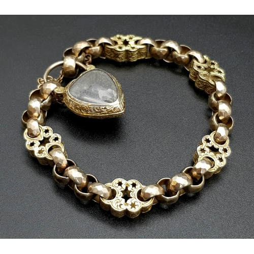 18 - An Absolutely Splendid Victorian Hand-Made 15K Gold Bracelet. Faceted belcher links connected to bea... 