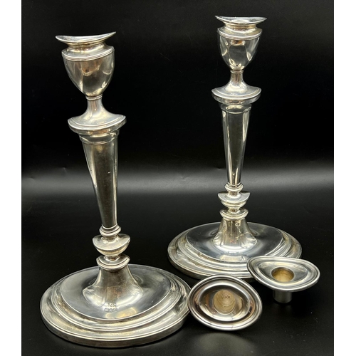 332 - A Pair of Vintage Silver Candlesticks. Hallmarks for London 1960. Makers mark of A. Tate and Son. 30... 