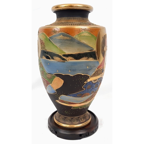 373 - A Large Vintage Satsuma Japanese Porcelain Vase. Hand-painted with gilded decoration throughout. 34c... 