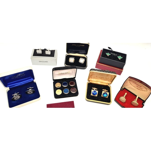 443 - A Wide and Varied Selection of Cufflinks, Pins and Collar Studs. 30 Pairs of cufflinks, one pair and... 