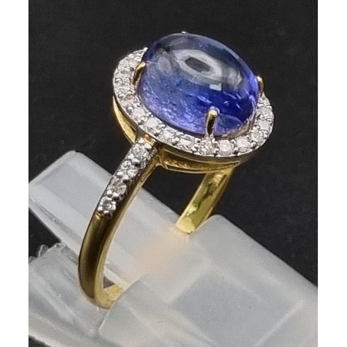 656 - 2.70cts Tanzanite Gemstone ring with .28cents diamonds in 14kt solid gold. 2.80 grams. Size: N 1/2. ... 