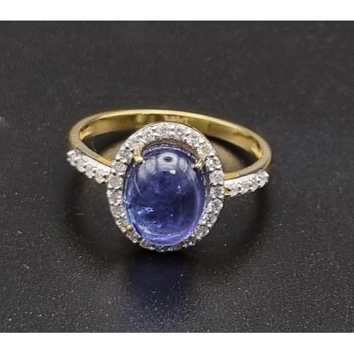 656 - 2.70cts Tanzanite Gemstone ring with .28cents diamonds in 14kt solid gold. 2.80 grams. Size: N 1/2. ... 