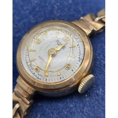 701 - A Vintage 9K Gold Rone Seventeen Ladies Cocktail Watch. Case - 16mm. Mechanical movement. 15.75g tot... 