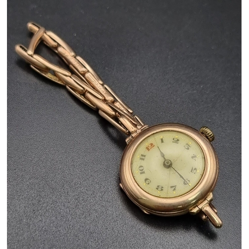 465 - An Antique Swiss 9K Rose Gold Ladies Watch with a Britannic Expanding Strap. Case - 25mm. 21.26g tot... 