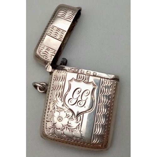 496 - Napper & Davenport of Birmingham 1909-1925 Silver vesta case.  weighs 21.90g