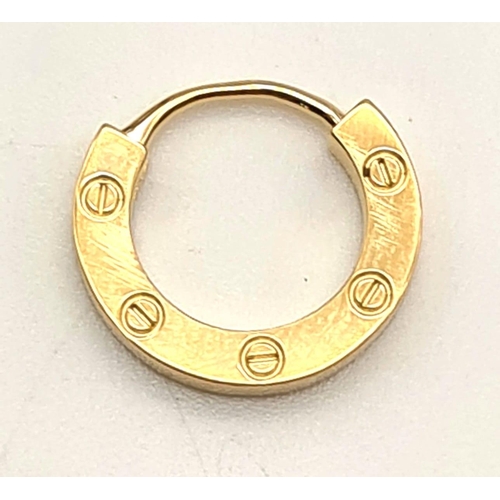 638 - A Cartier 18K Yellow Gold Love Earring. 12mm diameter.
1.22g