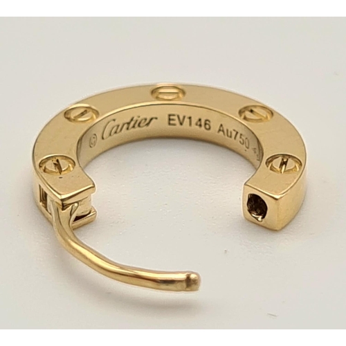 638 - A Cartier 18K Yellow Gold Love Earring. 12mm diameter.
1.22g