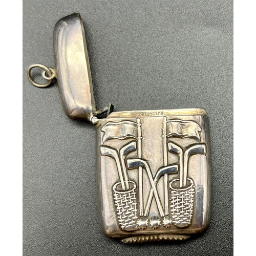 723 - An Antique Golf-Themed Sterling Silver Vesta Case.