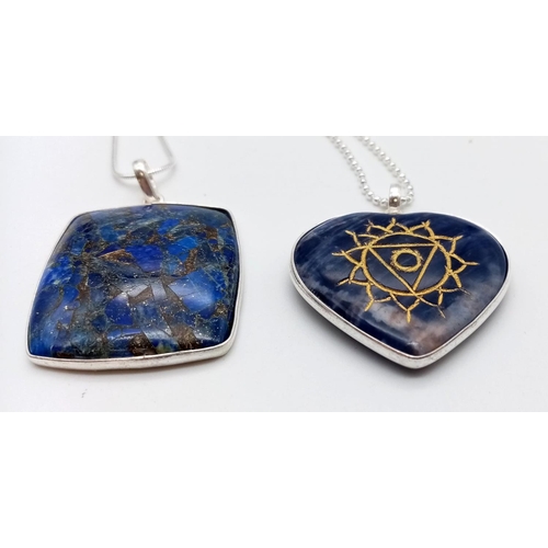 675 - A collection of two pendants lapis gemstone (Pendant Size: 4.5cm, Chain Length: 50cm) and Sodalite G... 