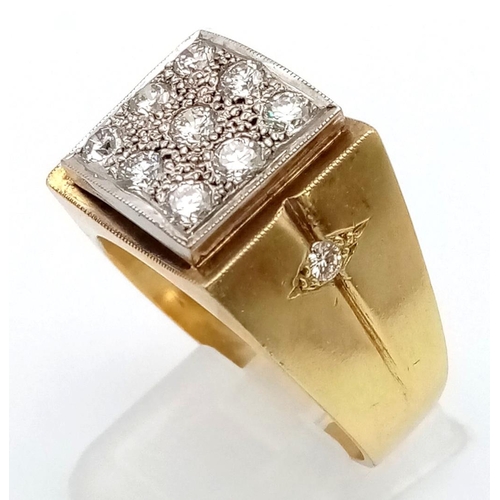 59 - A Wonderful 18K Yellow Gold Diamond Dress Ring. Nine diamonds in a square with a smaller diamond eit... 