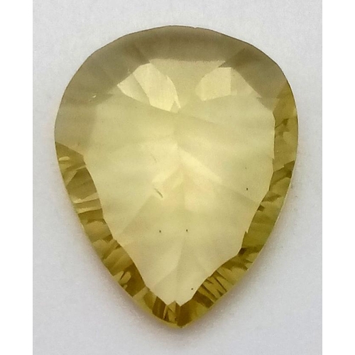 694 - 6.90 Ct Concave Cut Lemon Quartz, Pear Shape, GLI Certified