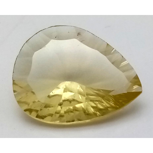 694 - 6.90 Ct Concave Cut Lemon Quartz, Pear Shape, GLI Certified