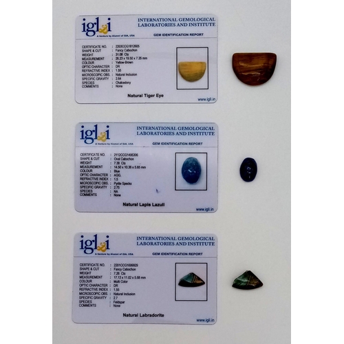 757 - Lot of 3 Gemstones - 7.38 Ct Cabochon Lapis Lazuli, 7.26 Ct Cabochon Labradorite, 31.08 Ct Cabochon ... 