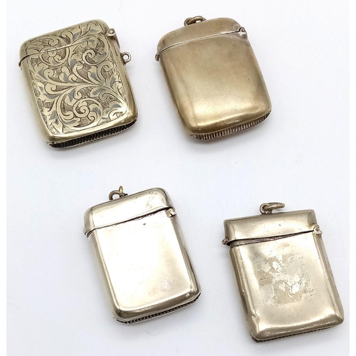 222 - Four Antique Silver Plate Vesta Cases. 5.5 x 4cm largest case.