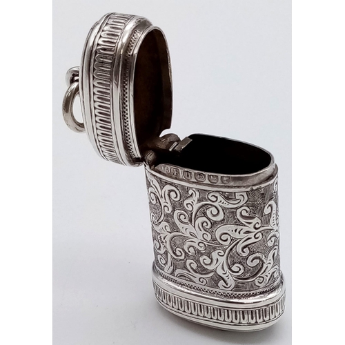 410 - A Rare Shaped (barrel) Antique Silver Vesta Case. Hallmarks for Birmingham. 3.5 x 2cm.