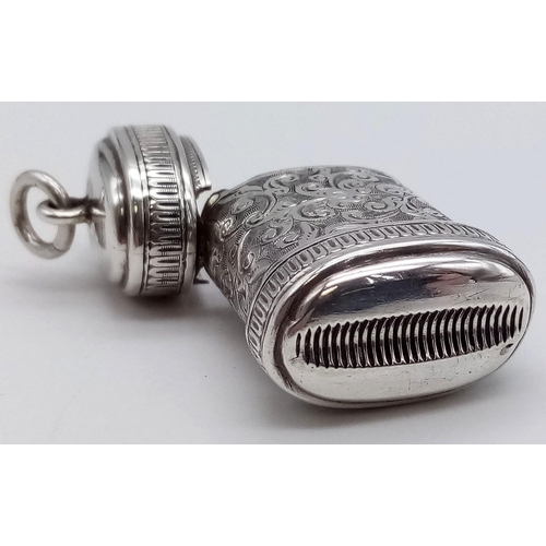 410 - A Rare Shaped (barrel) Antique Silver Vesta Case. Hallmarks for Birmingham. 3.5 x 2cm.