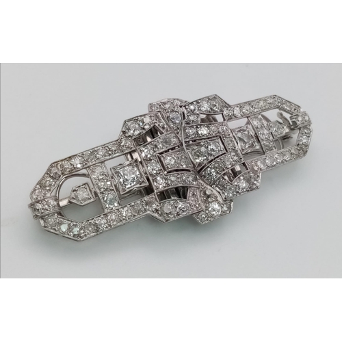 160 - An Art Deco Style Platinum and Diamond Double-Clasp Bar Brooch. Separates into two smaller brooches ... 