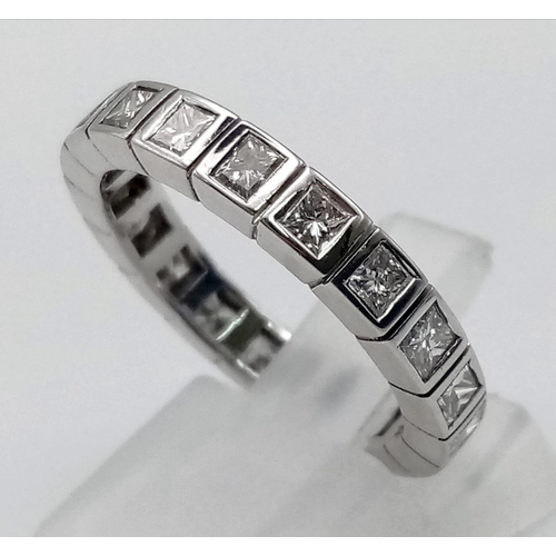 231 - An 18K White Gold Diamond Full Eternity Ring. 2.5ct of square-cut diamonds. Size N. 5g total weight.