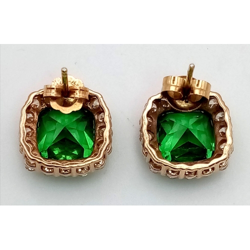 720 - A 9K Yellow Gold Green and White Stone Pendant and Earring Set. 6.2g total weight.