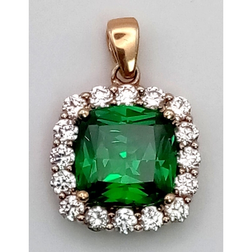 720 - A 9K Yellow Gold Green and White Stone Pendant and Earring Set. 6.2g total weight.