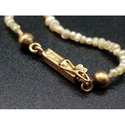 568 - An Antique Georgian Natural Graduated Pearl Necklace - With a 15K Yellow Gold Sapphire and Diamond S... 