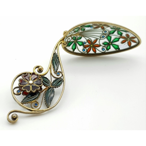 424 - An Antique Possibly Russian Silver Plique-a-Jour Enamel Tea Caddy Decorative Spoon. 10.5cm.