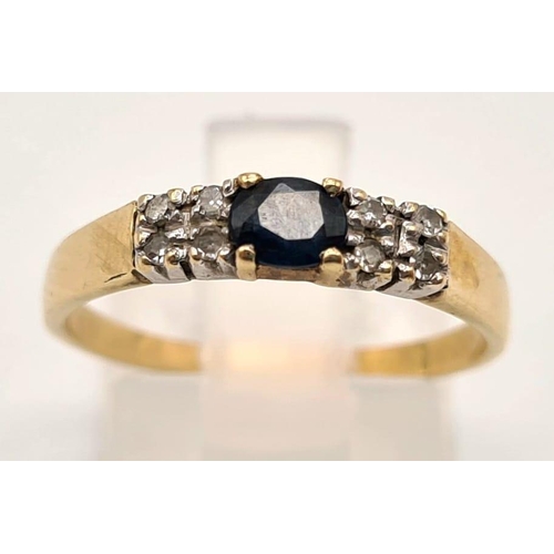 159 - 14K YELLOW GOLD DIAMOND & SAPPHIRE RING. 2.1G SIZE N 1/2.