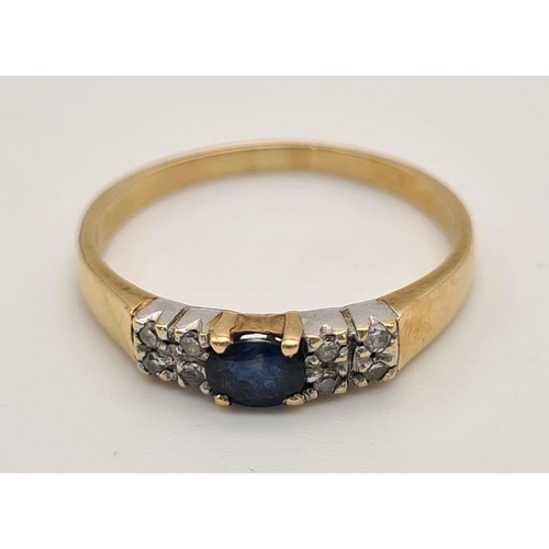 159 - 14K YELLOW GOLD DIAMOND & SAPPHIRE RING. 2.1G SIZE N 1/2.