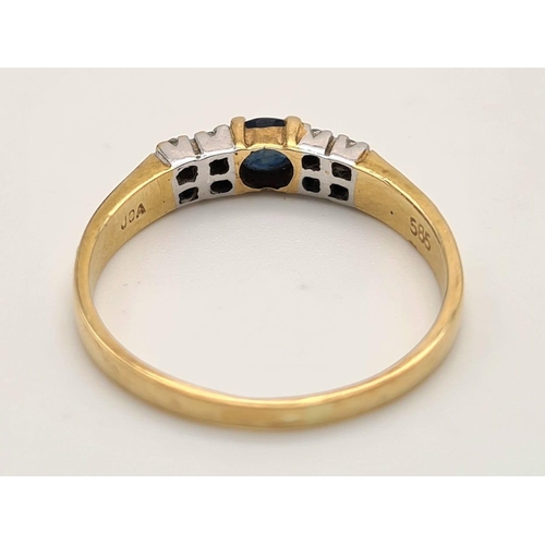 159 - 14K YELLOW GOLD DIAMOND & SAPPHIRE RING. 2.1G SIZE N 1/2.