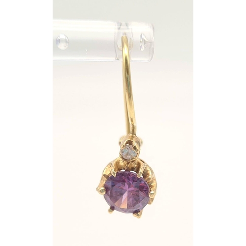 188 - 14K YELLOW GOLD AMETHYST DROP EARRINGS. 3.7G