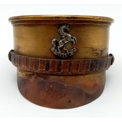 602 - WW1 British Trench Art Royal West Kent’s Cap, made from a 1915 18 Pdr. Shell.