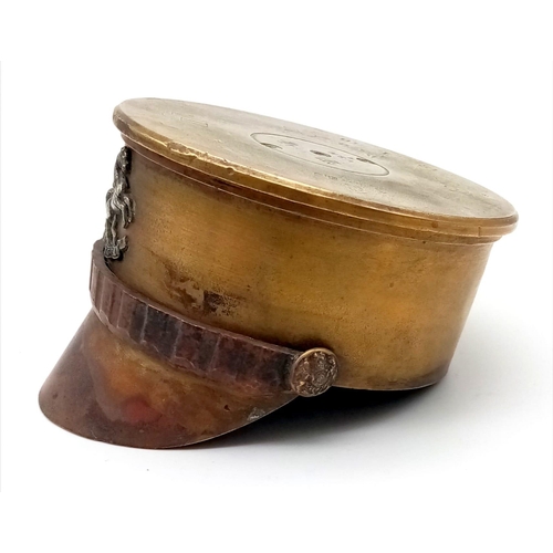 602 - WW1 British Trench Art Royal West Kent’s Cap, made from a 1915 18 Pdr. Shell.