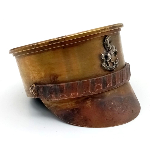 602 - WW1 British Trench Art Royal West Kent’s Cap, made from a 1915 18 Pdr. Shell.