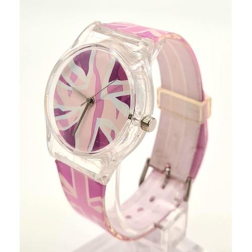 990 - PINK AND WHITE UNION JACK RUBBER STRAP WATCH - 
AF