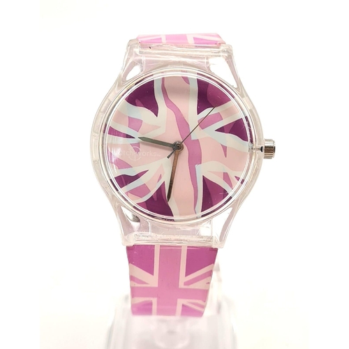 990 - PINK AND WHITE UNION JACK RUBBER STRAP WATCH - 
AF