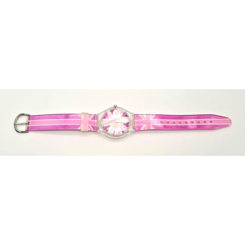 990 - PINK AND WHITE UNION JACK RUBBER STRAP WATCH - 
AF