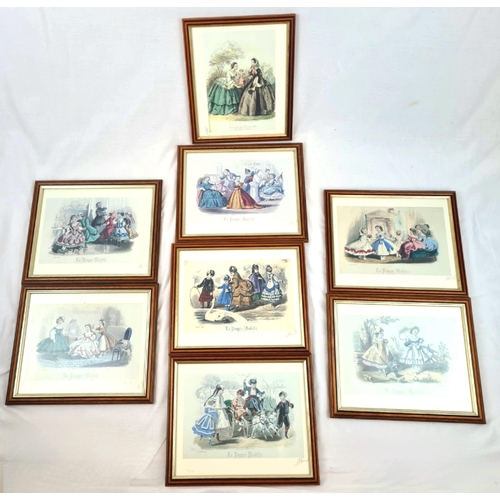 995 - Eight Vintage Framed Prints of French Ladies. 28 x 23cm