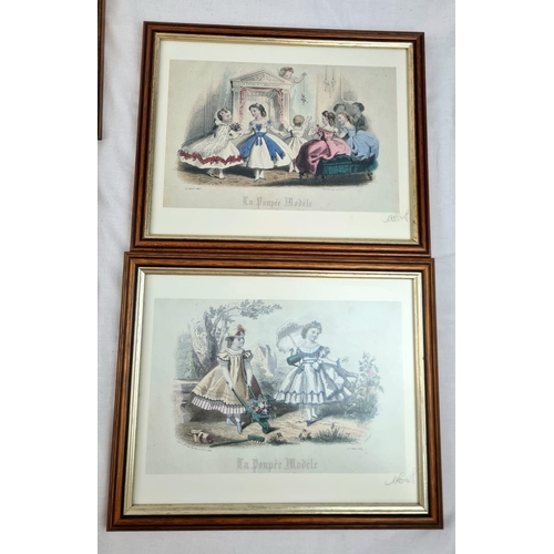 995 - Eight Vintage Framed Prints of French Ladies. 28 x 23cm