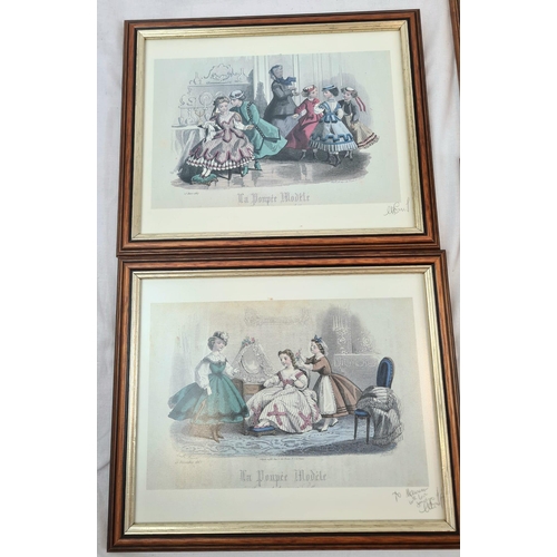 995 - Eight Vintage Framed Prints of French Ladies. 28 x 23cm