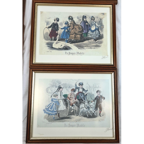 995 - Eight Vintage Framed Prints of French Ladies. 28 x 23cm