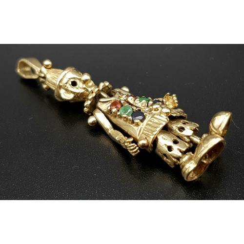 164 - 9K YELLOW GOLD STONE SET ARTICULATED CLOWN 5.5G