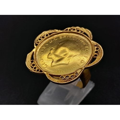 177 - A 22K Gold 1911 Full Sovereign Fancy Ring. Size S.  13.17g. Ref - 3445.