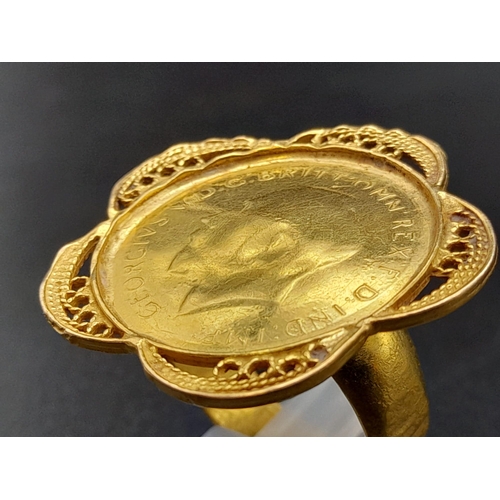 177 - A 22K Gold 1911 Full Sovereign Fancy Ring. Size S.  13.17g. Ref - 3445.