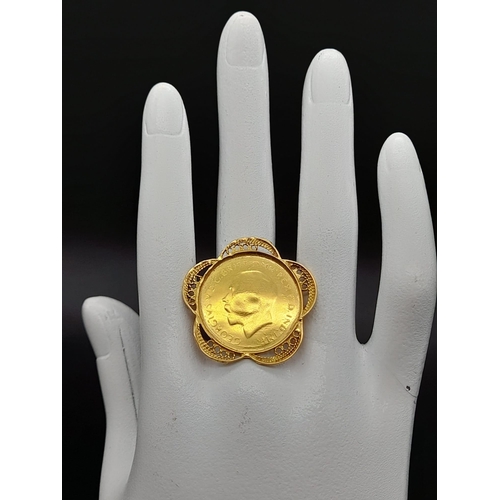 177 - A 22K Gold 1911 Full Sovereign Fancy Ring. Size S.  13.17g. Ref - 3445.