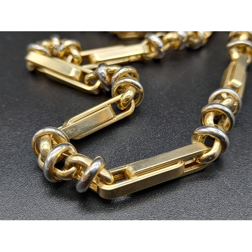 183 - A 14K Yellow Gold Intricately Linked Chain. Double bars and belcher links give this piece a unique i... 