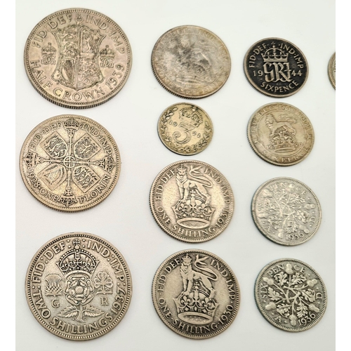 364 - A Selection of Vintage Silver (.500) English Coins. Please see photos for conditions. 185g total wei... 