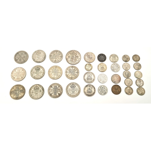 364 - A Selection of Vintage Silver (.500) English Coins. Please see photos for conditions. 185g total wei... 