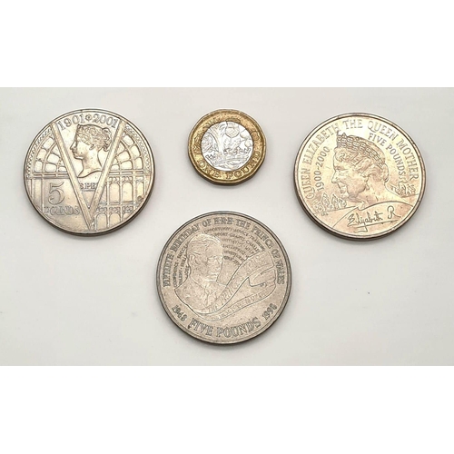 496 - Three Five Pound Commemorative Royal Family Coins.